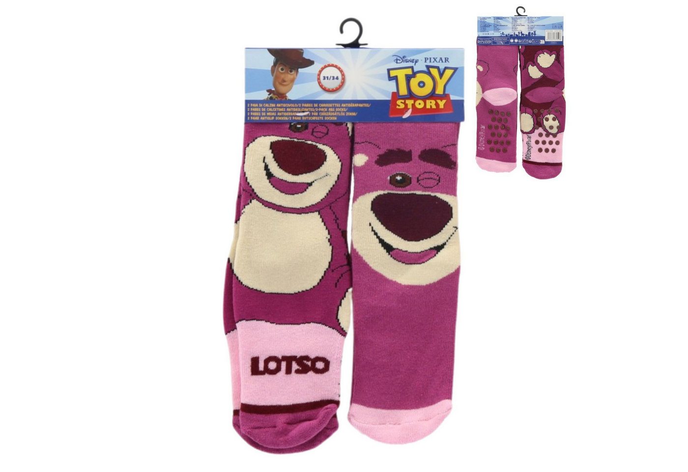 Disney Pixar Toy Story Socken Kinder Socken Set 2er Pack Lotso rutschfeste Socken von Disney Pixar Toy Story