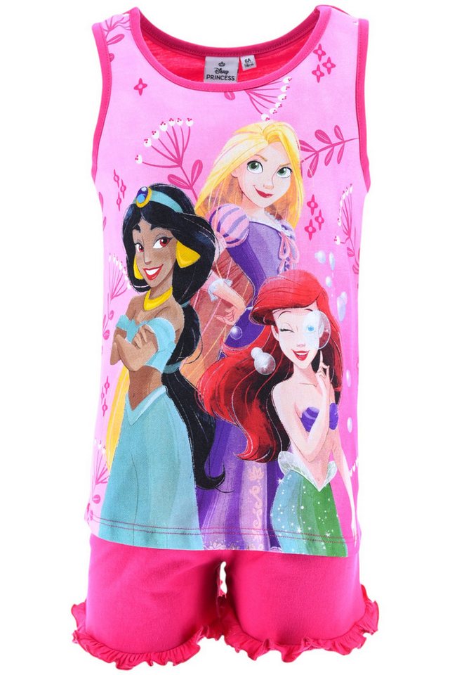 Disney Princess Schlafanzug Jasmine, Rapunzel & Arielle in Geschenkverpackung (2 tlg) Pyjama Set kurz - Mädchen Shorty mit Rüschendetails Gr. 98-128 cm von Disney Princess