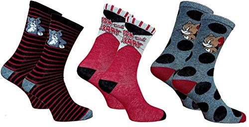 Disney Socks And Underwear – Herren-Socken Lizenz: Disney, Simpsons, Looney Tunes, Snoopy, aus Baumwolle, verschiedene Modelle je nach Verfügbarkeit, mehrfarbig Gr. One size, 3 Paar Tom and Jerry von Disney Socks And Underwear