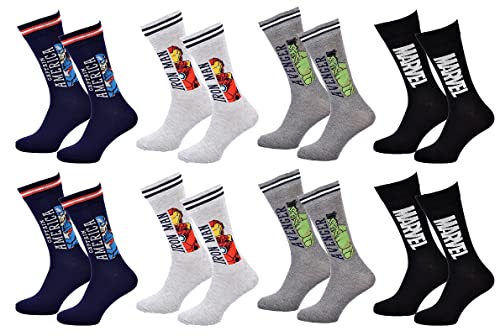 Disney Socks And Underwear – Herren-Socken Marvel, Avengers, Dc Comics aus Baumwolle – verschiedene Modelle mit Fotos je nach Verfügbarkeit – mehrfarbig Gr. One size, Packung mit 8 Paar von Disney Socks And Underwear