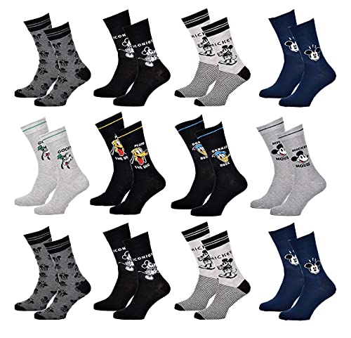 Disney Socks And Underwear – Herren-Socken Micky Maus aus Baumwolle – verschiedene Modelle je nach Verfügbarkeit – mehrfarbig Gr. 39/42, 12 Paar von Disney Socks And Underwear