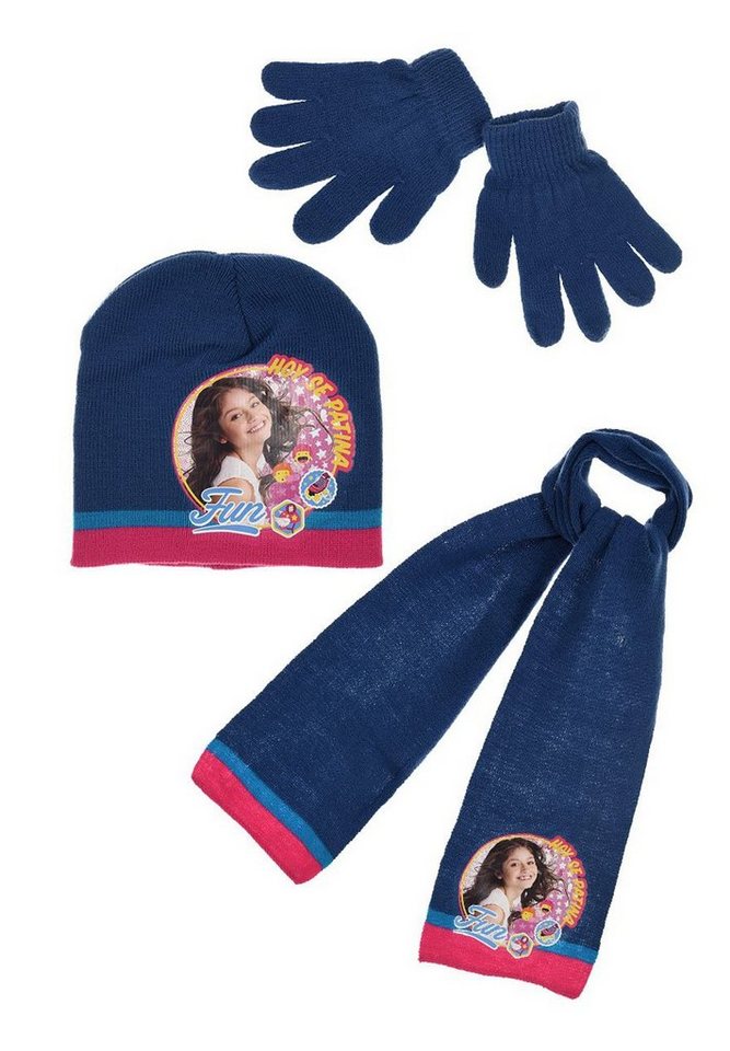 Disney Soy Luna Beanie Kinder Mädchen Winter-Set Mütze, Schal und Handschuhe (SET) Blau von Disney Soy Luna