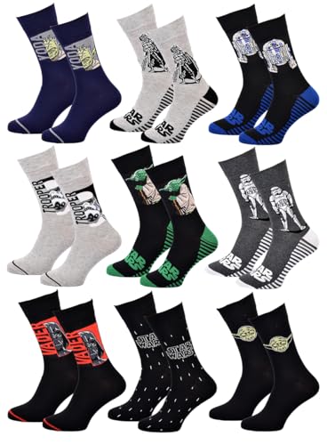 Herren Socken Star Wars Komfort und Fantasie aus Baumwolle – verschiedene Modelle je nach Verfügbarkeit. Gr. 43/46, 9er Pack von Disney