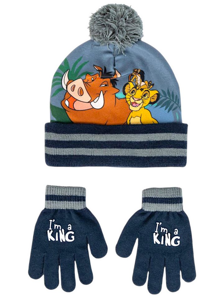 Disney The Lion King Bommelmütze Simba, Timon & Pumbaa (2-St) Kinder Winter-Set Mütze & Handschuhe Einheitsgröße von Disney The Lion King