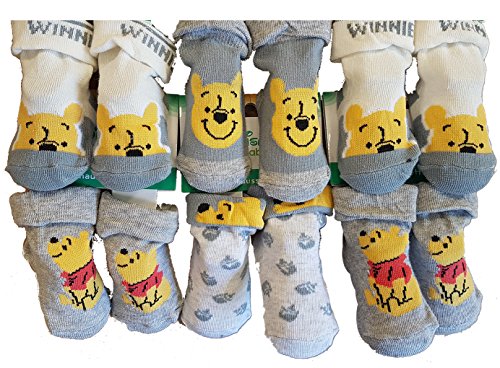 Baby-Socken für Füße, verschiedene Lizenzen: Paw Patrol, Winnie, Mickey, Cars, Peppa Pig. Verschiedene Modelle von Fotos je nach Verfügbarkeit. Gr. 6-12 Monate, 6 Stück Winnie Puuh Modell Jungen von Disney socks.