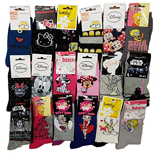 Disney socks. Packung lizenzierter Fantasiesocken - Sortiment von Fotomodellen nach Verfügbarkeit - (36/41, Packung mit 10 Paar Damen-modellen.) von Disney socks.