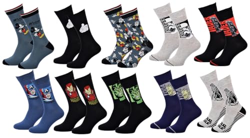 Packung mit verschiedenen ausgefallenen Lizenzsocken - Sortiment nach Zugängen - (43/46, 10er-Pack Herrenmodell) von Disney socks.