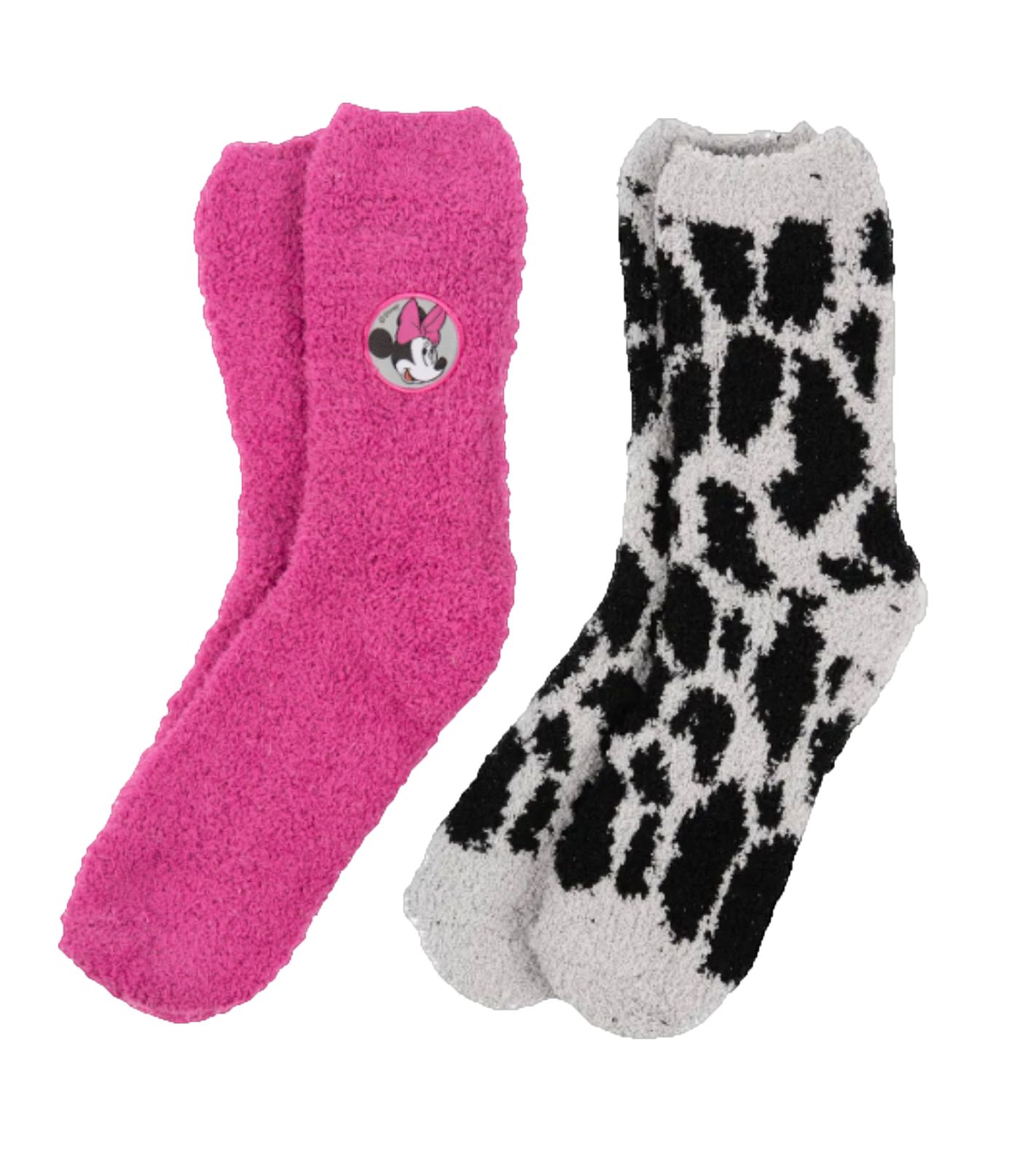 2 Paar Disney Minnie Mouse Damen Kuschel-Socken warme Winter-Strümpfe mit Logo-Patch Rosa/Weiß von Disney