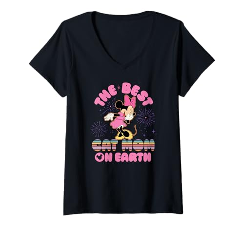Damen Disney Best Cat Mom on Earth Mickey & Minnie Disney Trip T-Shirt mit V-Ausschnitt von Disney