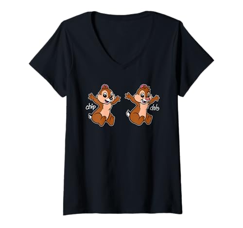 Damen Disney Chip 'n Dale Retro Character Pose Trip Matching T-Shirt mit V-Ausschnitt von Disney