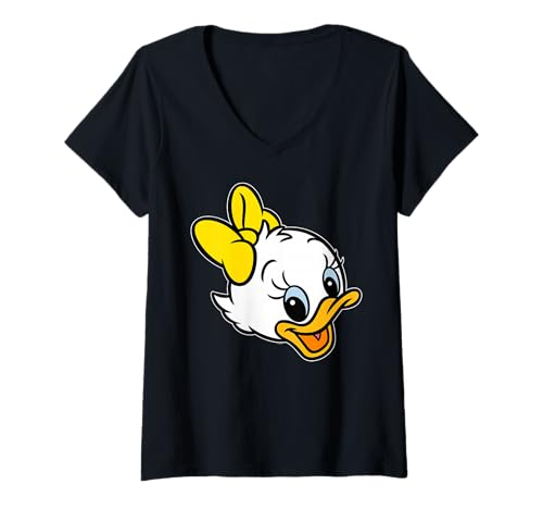 Damen Disney May Big Face April May & June Duck Trip Matching T-Shirt mit V-Ausschnitt von Disney