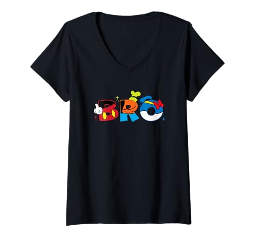Damen Disney Mickey Mouse and Friends Bro Family Trip Matching T-Shirt mit V-Ausschnitt von Disney