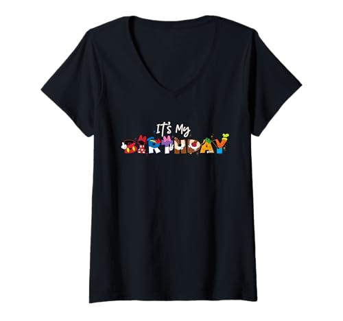 Damen Disney Mickey Mouse and Friends "It's My Birthday" Party T-Shirt mit V-Ausschnitt von Disney
