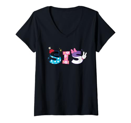 Damen Disney Mickey Mouse and Friends Sis Family Trip Matching T-Shirt mit V-Ausschnitt von Disney