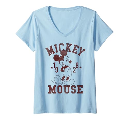 Damen Disney Mickey and Friends Micky Maus 1928 Portrait T-Shirt mit V-Ausschnitt von Disney