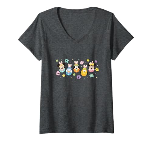 Damen Disney Mickey & Friends Easter Eggs Friends Cute Chest Logo T-Shirt mit V-Ausschnitt von Disney