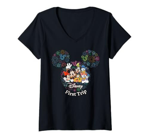 Damen Disney Mickey & Friends Fireworks First Disney Trip Matching T-Shirt mit V-Ausschnitt von Disney