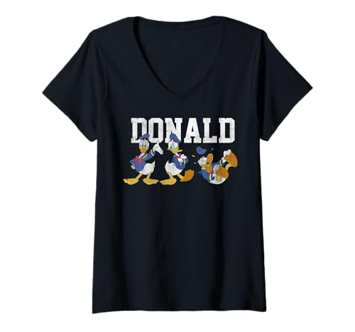 Damen Disney Mickey und seine Freunde Donald Duck posiert T-Shirt mit V-Ausschnitt von Disney