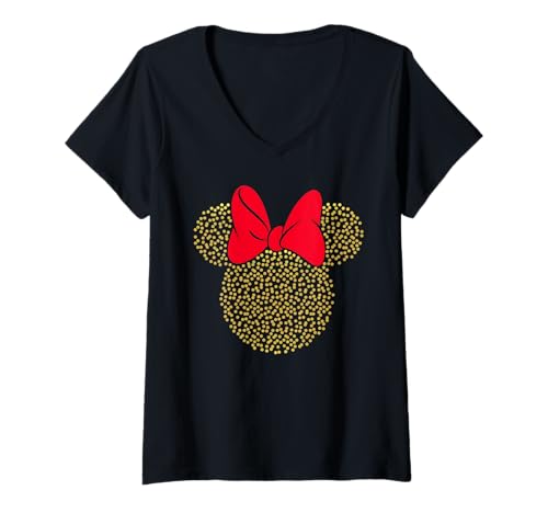 Damen Disney Minnie Mouse Dotted Gold Icon T-Shirt mit V-Ausschnitt von Disney