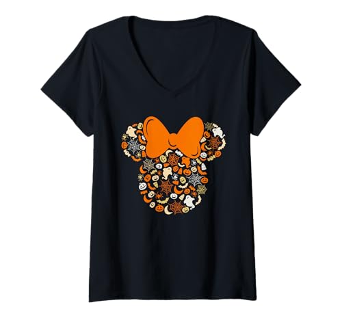 Damen Disney Minnie Mouse Halloween Ghosts Pumpkins Spiders T-Shirt mit V-Ausschnitt von Disney