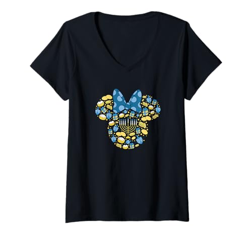 Damen Disney Minnie Mouse Icon Hanukkah Chanukah Dreidel Menorah T-Shirt mit V-Ausschnitt von Disney