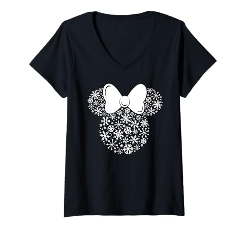 Damen Disney Minnie Mouse Icon Winter Holiday Christmas Snowflakes T-Shirt mit V-Ausschnitt von Disney