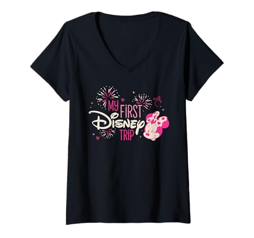 Damen Disney My First Disney Trip Minnie Mouse Family Vacation T-Shirt mit V-Ausschnitt von Disney