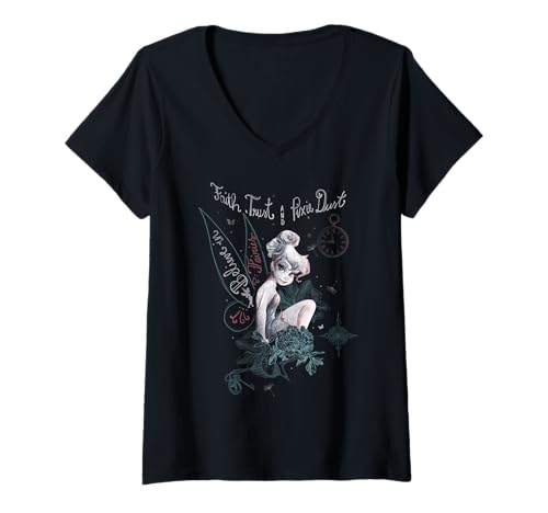 Damen Disney Peter Pan Tinker Bell Glaub an eine Zeichnung T-Shirt mit V-Ausschnitt von Disney