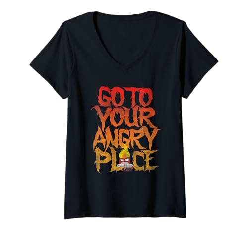Damen Disney Pixar Inside Out Go to You Angry Place Distressed T-Shirt mit V-Ausschnitt von Disney