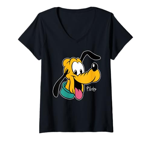Damen Disney Pluto Big Face Retro Character Trip Matching T-Shirt mit V-Ausschnitt von Disney