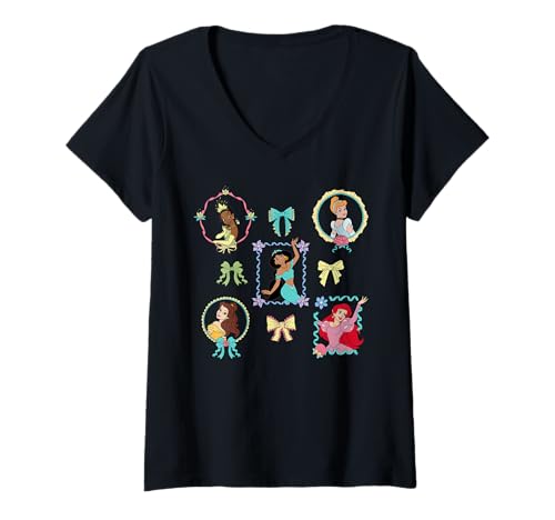 Damen Disney Princess Coquette Style Bows & Picture Frames T-Shirt mit V-Ausschnitt von Disney