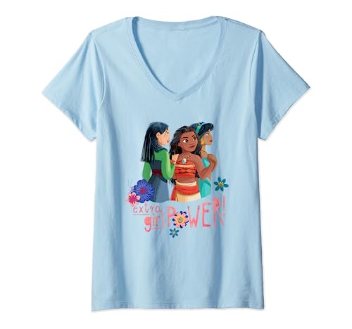 Disney Princess Mulan, Vaiana, Jasmine Extra Girl Power! T-Shirt mit V-Ausschnitt von Disney