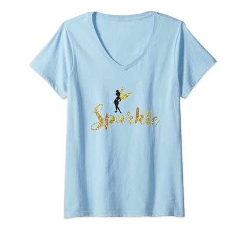 Damen Disney Princess Tinkerbell Sparkle Time T-Shirt mit V-Ausschnitt von Disney