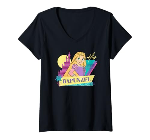 Damen Disney Tangled Retro ’90s Couples Matching His Rapunzel T-Shirt mit V-Ausschnitt von Disney