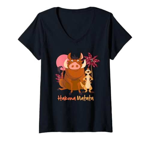 Damen Disney The Lion King Timon & Pumbaa Hakuna Matata Face Front T-Shirt mit V-Ausschnitt von Disney