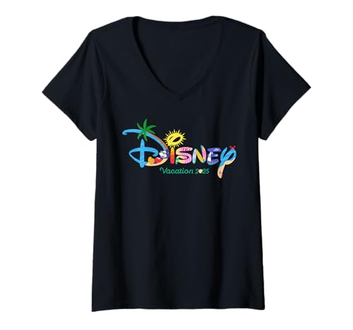 Damen Disney Vacation 2025 Mickey Mouse Summer Beach Trip Matching T-Shirt mit V-Ausschnitt von Disney