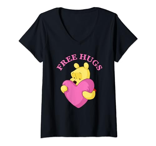 Damen Disney Winnie The Pooh Free Hugs Valentine's Day T-Shirt mit V-Ausschnitt von Disney