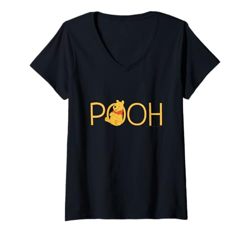 Damen Disney Winnie the Pooh Classic Lettering T-Shirt mit V-Ausschnitt von Disney