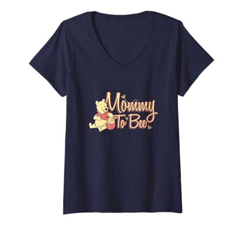Damen Disney Winnie the Pooh Mommy To Bee Cute Pooh Chets Logo T-Shirt mit V-Ausschnitt von Disney