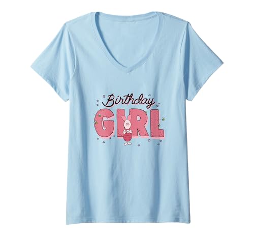 Damen Disney Winnie the Pooh Piglet Birthday Girl Buzzing Bees T-Shirt mit V-Ausschnitt von Disney