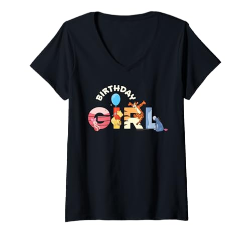 Damen Disney Winnie the Pooh & Friends "Birthday Girl" Party Gift T-Shirt mit V-Ausschnitt von Disney