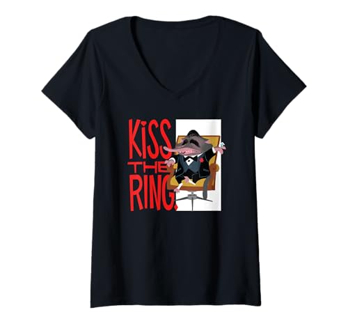 Damen Disney Zootopia Mr. Big Kiss The Ring Funny Quote T-Shirt mit V-Ausschnitt Damen Disney Zootopia Mr. Big Kiss The Ring Funny Quote T-Shirt mit V-Ausschnitt von Disney