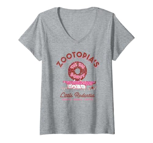 Damen Disney Zootopia The Big Donut from Little Rodentia Poster T-Shirt mit V-Ausschnitt von Disney