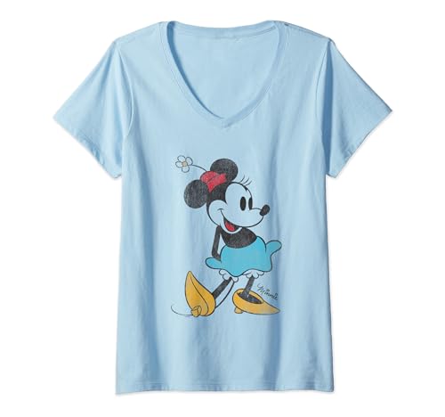 Damen Minnie Mouse Classic Kick T-Shirt mit V-Ausschnitt von Disney