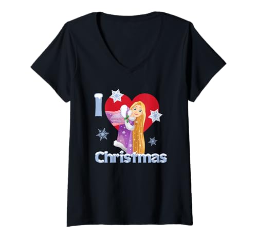 Damen Princess I Love Weihnachten T-Shirt mit V-Ausschnitt von Disney