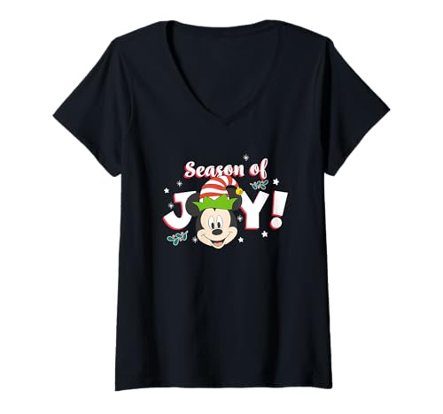 Damen Weihnachten Mickey Mouse Holly Jolly T-Shirt mit V-Ausschnitt von Disney