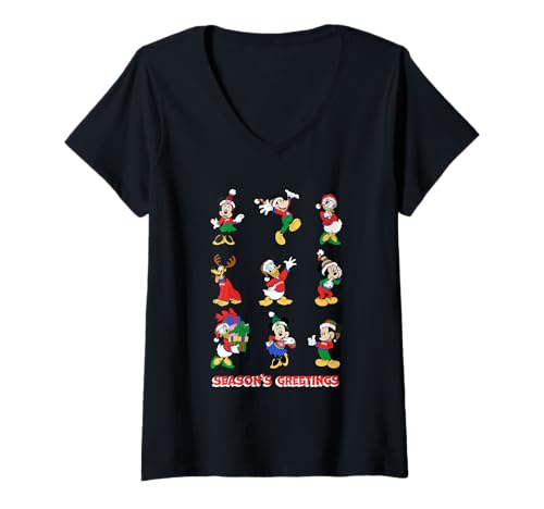 Damen Weihnachten Mickey and Friends Season's Greetings T-Shirt mit V-Ausschnitt von Disney