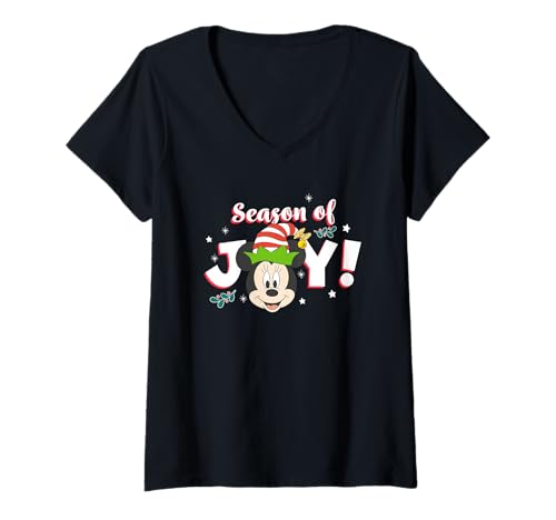 Damen Weihnachten Minnie Mouse Holly Jolly T-Shirt mit V-Ausschnitt von Disney