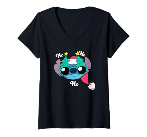 Damen Weihnachten Stitch Ho Ho Ho T-Shirt mit V-Ausschnitt von Disney