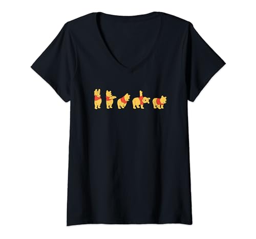 Damen Winnie The Pooh Stretching T-Shirt mit V-Ausschnitt von Disney
